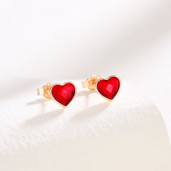 Gold Red Heart Stud